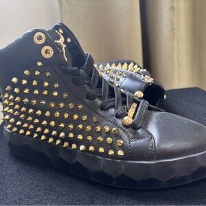 Women’s Black High-Top Sneakers with Gold Stud Accents